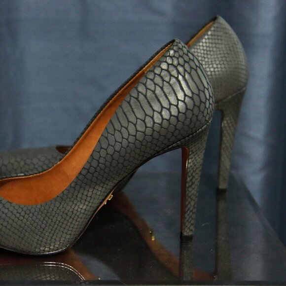 Carrano Dark Grey Snake Skin Leather Heels 8.5 - Picture 3 of 4
